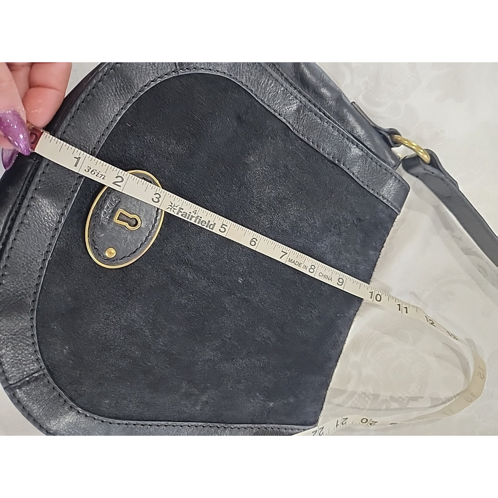 Fossil Black Calf Hair Leather Crossbody Saddle Bag - Picture 11 of 13
